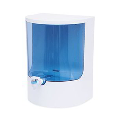 The Dolphin RO water purifier utilizes a 6-stage purification process. This wall-mount cum counter-top unit boasts an 8-liter transparent storage tank, a purification capacity of 12 liters per hour, and the ability to operate within a voltage range of 120~280 V AC.