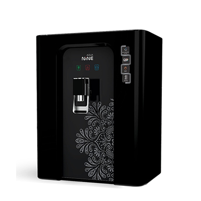 Aqua Nine, a brand by Nile,  features a smart set of Digital Display along with a 5-stage purification -  including sediment, carbon, RO, UV and TDS Controller -  customizable as per needs. With 12 litres storage and a design that suits any kitchen, it stands out from the rest.