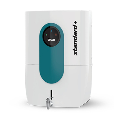The Cruze Standard+ water purifier, designed for home use, offers a substantial capacity of 14.1 liters and above. It employs a multi-stage water purification technology combining RO, Silver Nano, Alkaline, and TDS enhancer, with all necessary accessories included in the kit for comprehensive filtration.