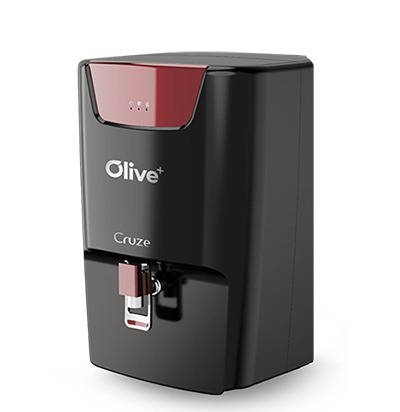 The Olive Cruze Ruby Red water purifier is a versatile system designed for both wall-mounted and countertop installation, featuring a 12-liter storage capacity and a body made of durable ABS plastic. It combines RO, UV, alkaline, TDS control, and self-auto-flushing capabilities to ensure comprehensive water purification and convenience.