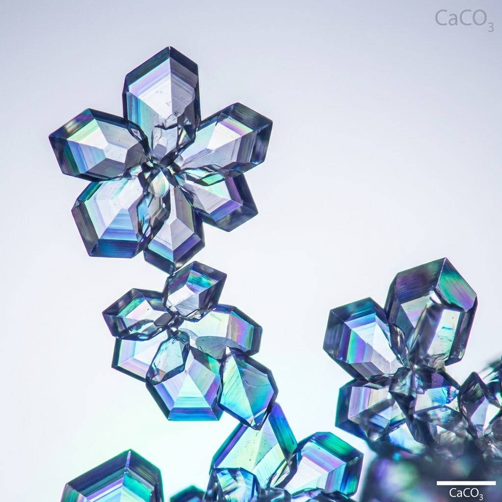 Microscopic view of calcium carbonate crystals