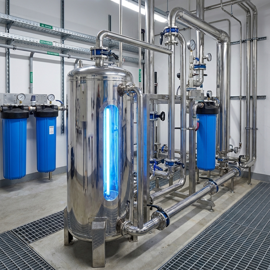 Commercial UV disinfection system installed in utility room