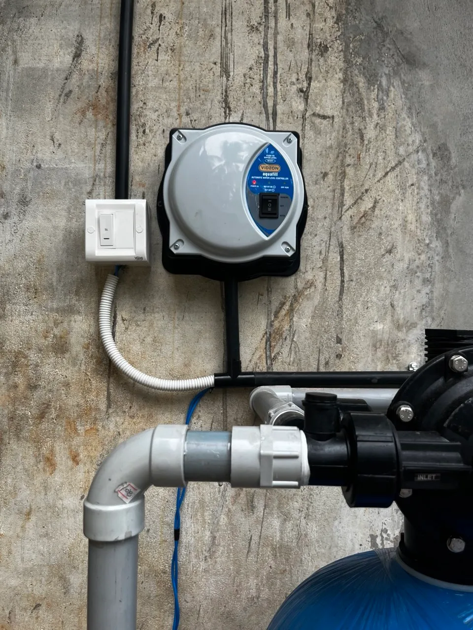 Inlet control valve and automatic water level controller on a Future Water Systems whole-house filtration installation