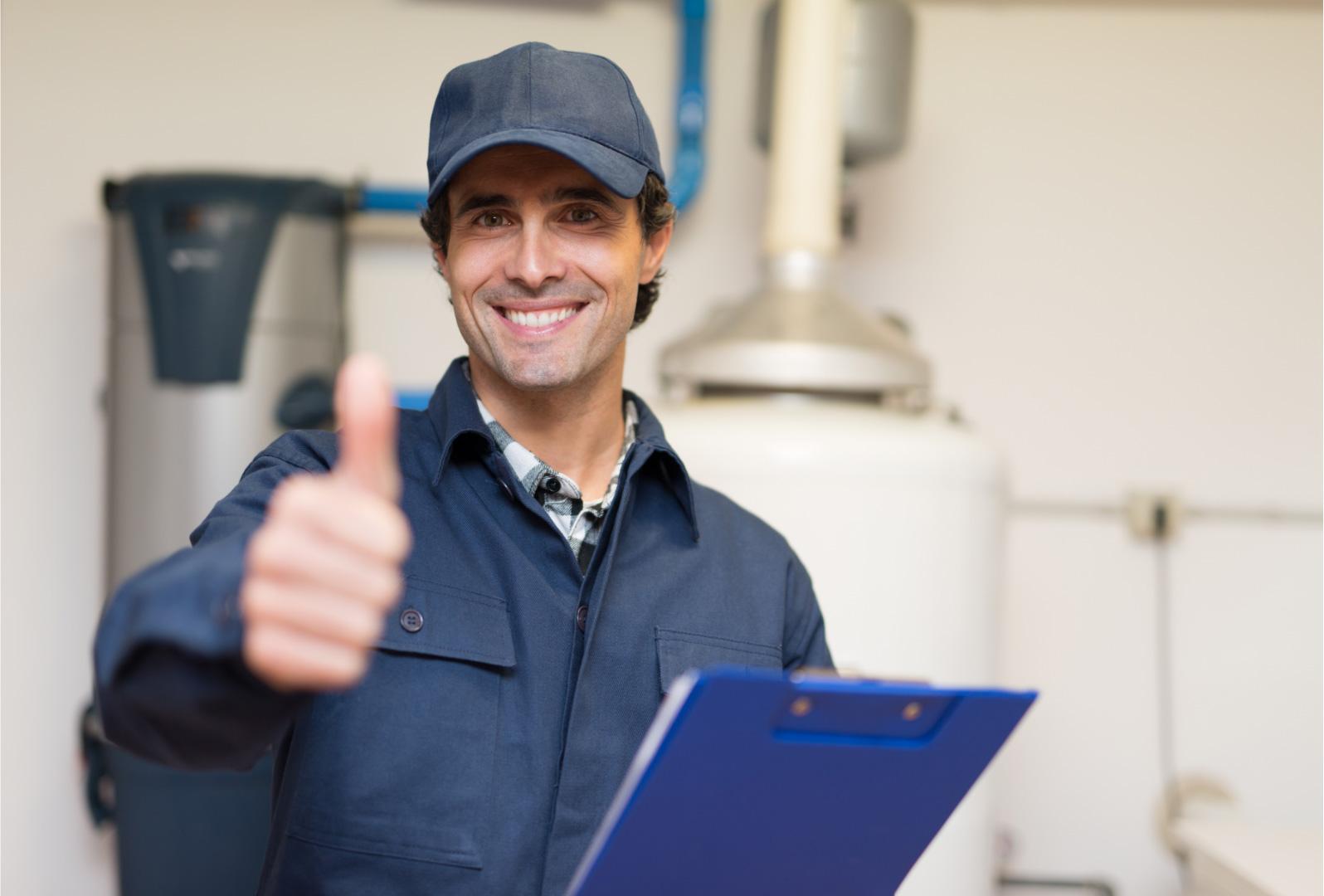 smart water treatment mechanic showing thumbs up